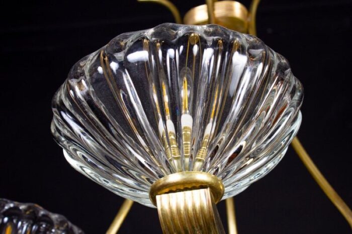 art deco brass mounted murano glass chandelier by ercole barovier 1940 9