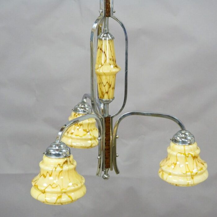 art deco chandelier with three glass shades 2