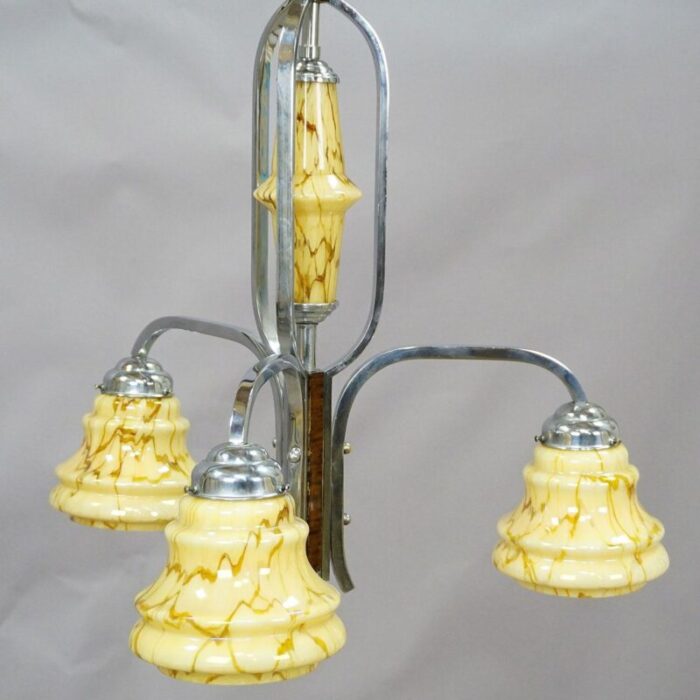 art deco chandelier with three glass shades 3