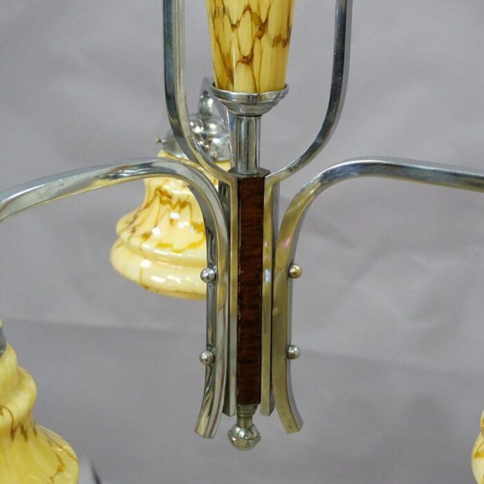 art deco chandelier with three glass shades 4