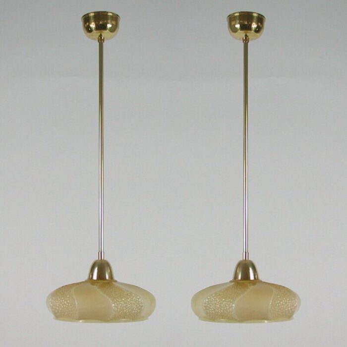 art deco french ivory colored opaline glass brass pendants 1940s set of 2 18