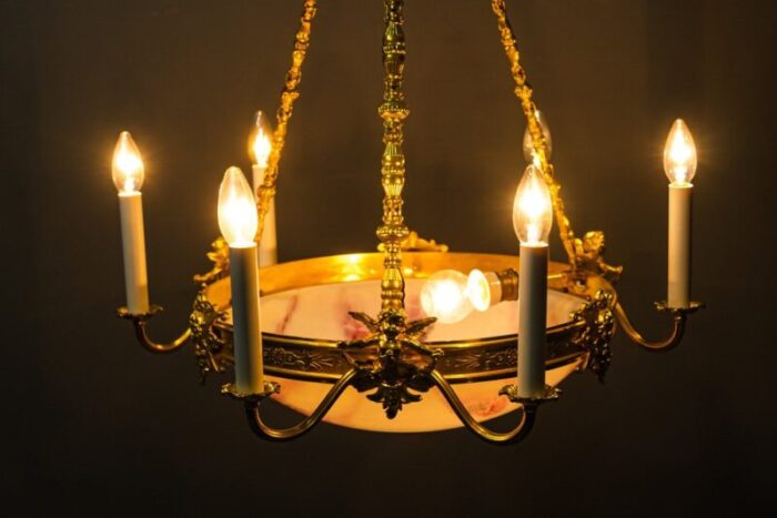 art deco gilded chandelier with original glass shade 1920s 21