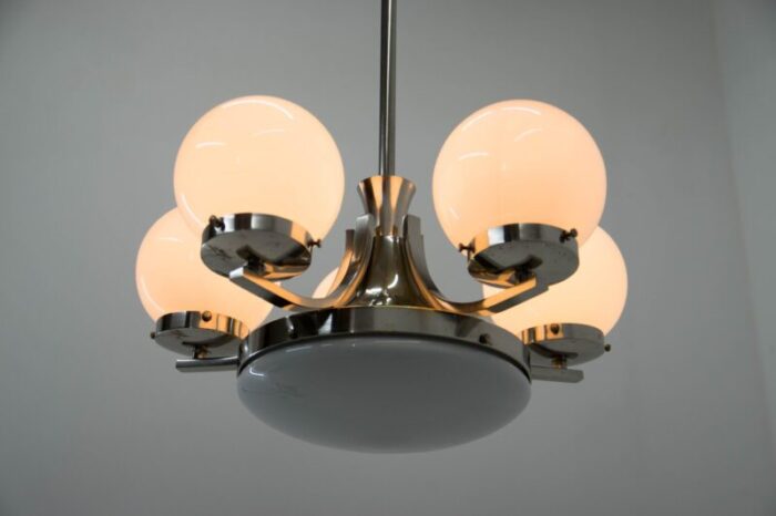 art deco nickel plated chandelier 1930s 8