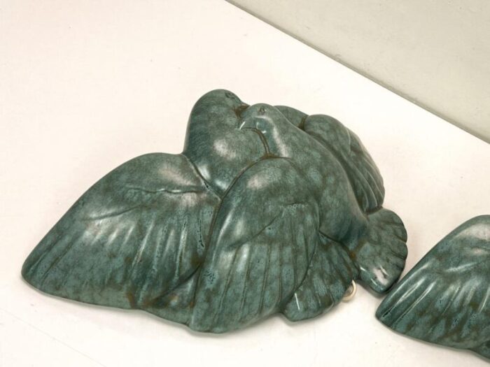 art deco pigeon birds wall sconces in green ceramic france 1930s set of 2 3985