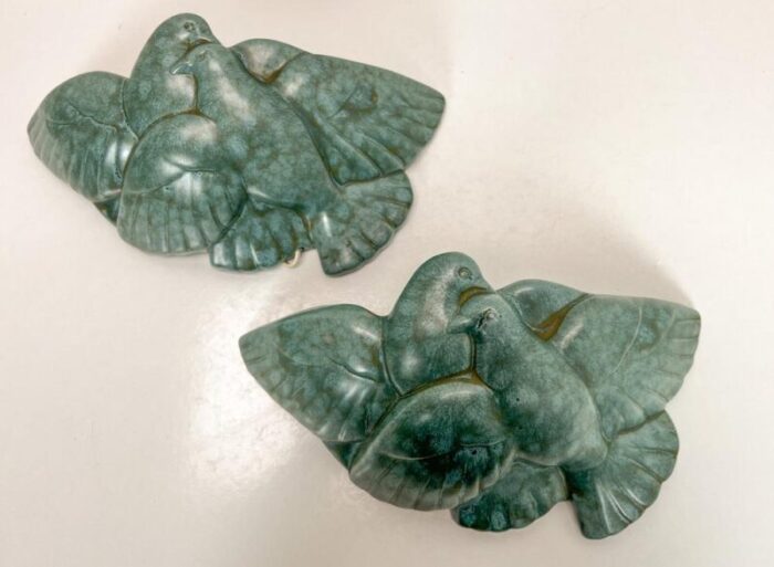 art deco pigeon birds wall sconces in green ceramic france 1930s set of 2 6384