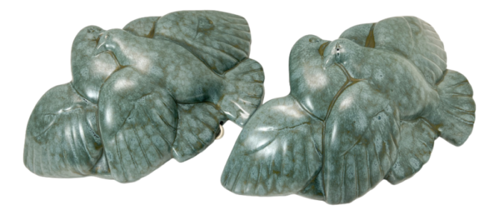 art deco pigeon birds wall sconces in green ceramic france 1930s set of 2 6448