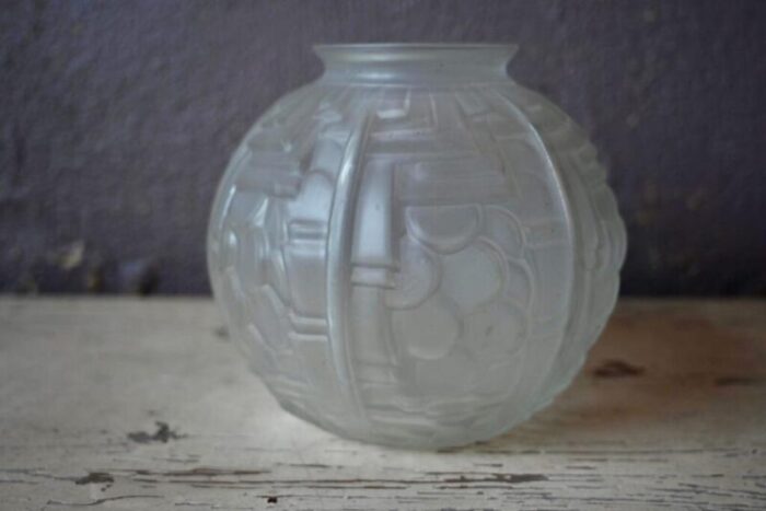 art deco sandblasted glass vase from vianne 1930s 8850