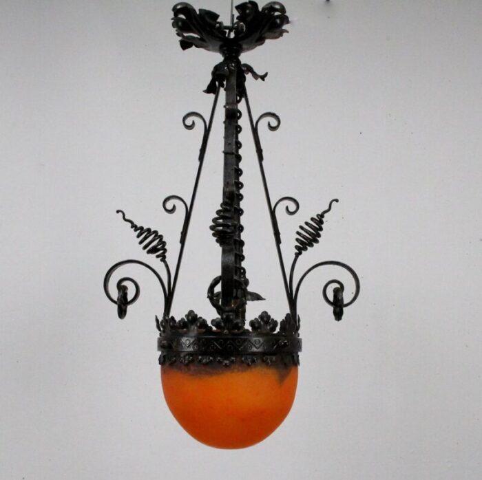 art nouveau forging and glass pasta lamp 1