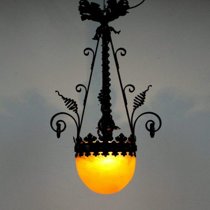 art nouveau forging and glass pasta lamp 3