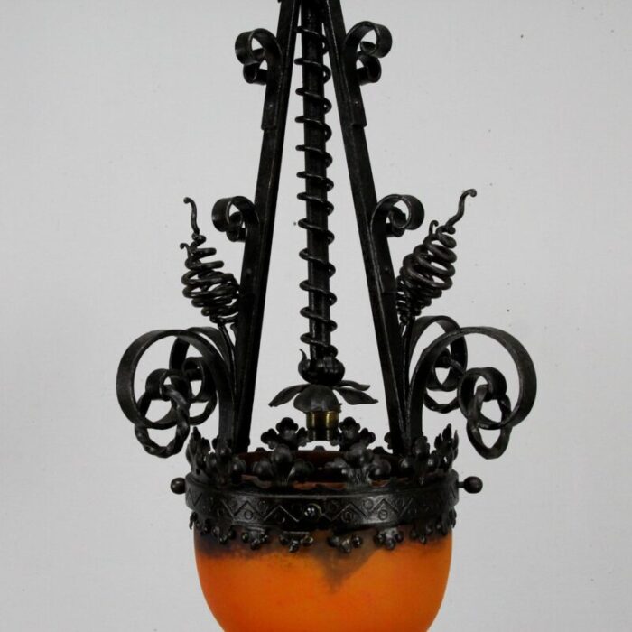 art nouveau forging and glass pasta lamp 6