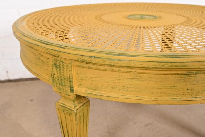 baker furniture style french regency louis xvi painted cane coffee table or cocktail table 1173