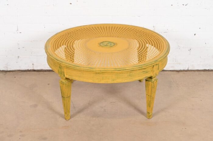 baker furniture style french regency louis xvi painted cane coffee table or cocktail table 1491