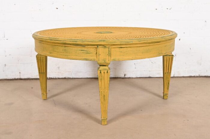 baker furniture style french regency louis xvi painted cane coffee table or cocktail table 1917