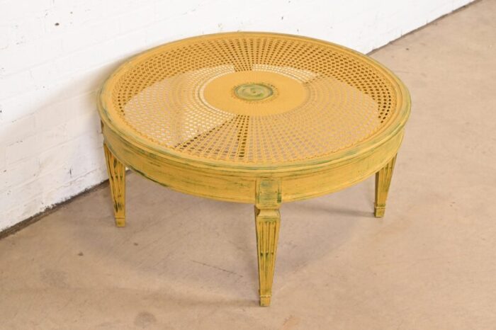 baker furniture style french regency louis xvi painted cane coffee table or cocktail table 2409