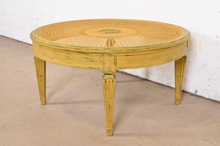 baker furniture style french regency louis xvi painted cane coffee table or cocktail table 2512