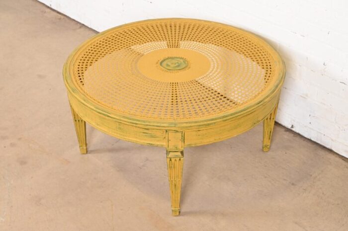 baker furniture style french regency louis xvi painted cane coffee table or cocktail table 3820