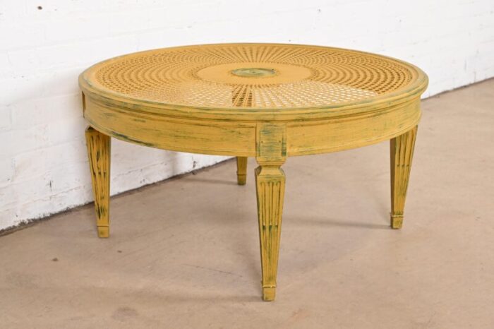 baker furniture style french regency louis xvi painted cane coffee table or cocktail table 6337