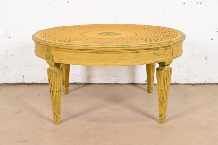 baker furniture style french regency louis xvi painted cane coffee table or cocktail table 6781