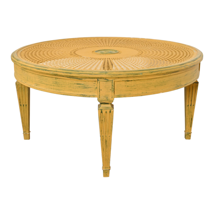 baker furniture style french regency louis xvi painted cane coffee table or cocktail table 8065