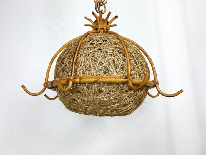 bamboo rattan rope chandelier pendant italy 1960s 5