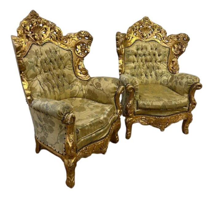 baroque armrest chairs depoque with gilt carved wood and upholstered set of 2 2046