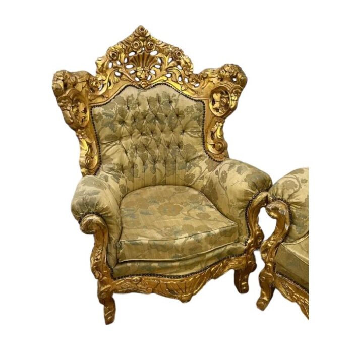 baroque armrest chairs depoque with gilt carved wood and upholstered set of 2 5826