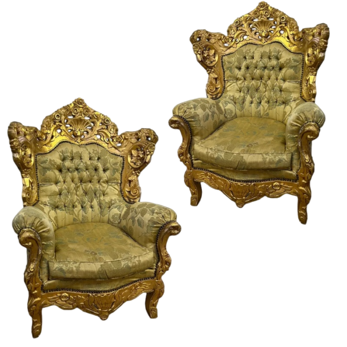 baroque armrest chairs depoque with gilt carved wood and upholstered set of 2 6015