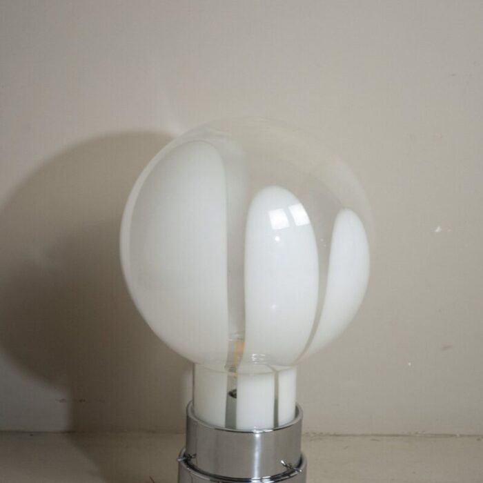 basic mazzega style table lamp in steel with satin glass sphere 1970s 3