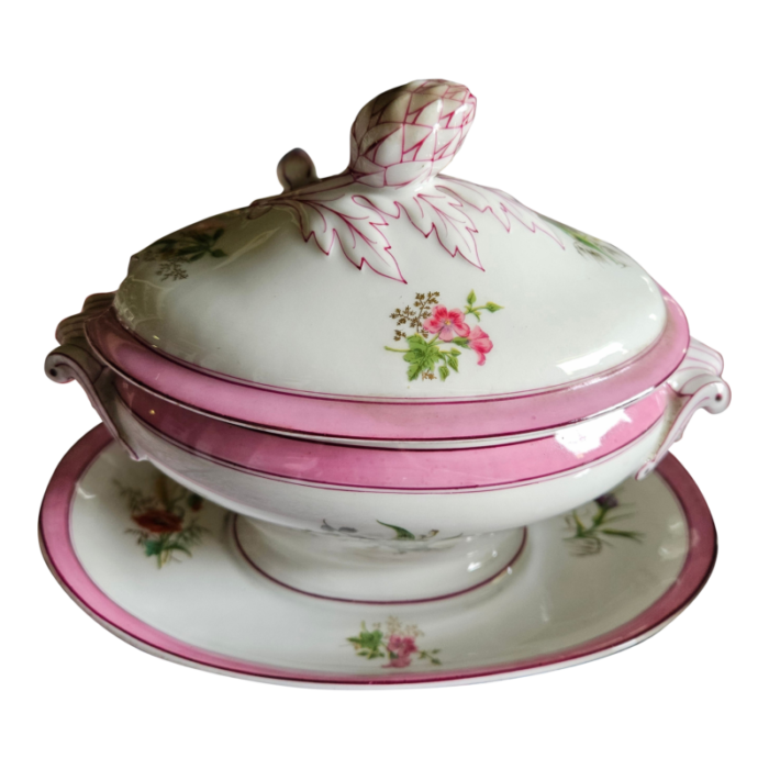 beautiful old paris covered sauce tureen with wildflowers and raspberry banding kerr philadelphia 0979