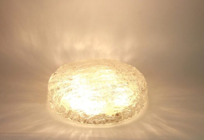 big murano ice glass round flush mount from kaiser germany 1970s 8