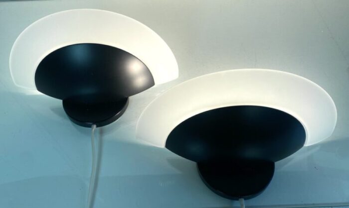 black acryl and glass wall lights by leonardo marelli for estiluz 1980s set of 2 2