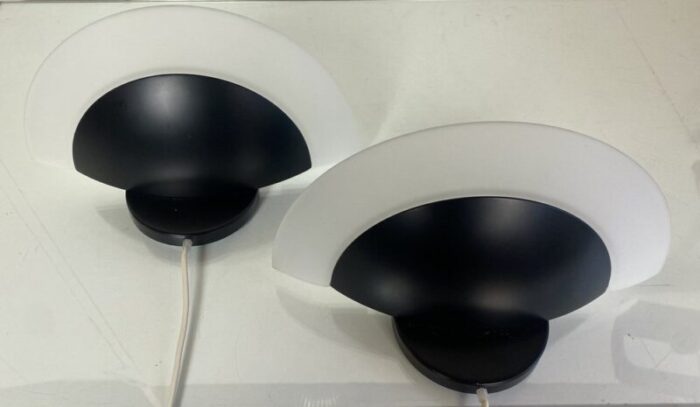 black acryl and glass wall lights by leonardo marelli for estiluz 1980s set of 2 3