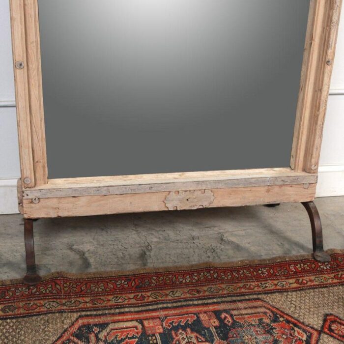 bleached teakwood standing mirror on iron legs 6343