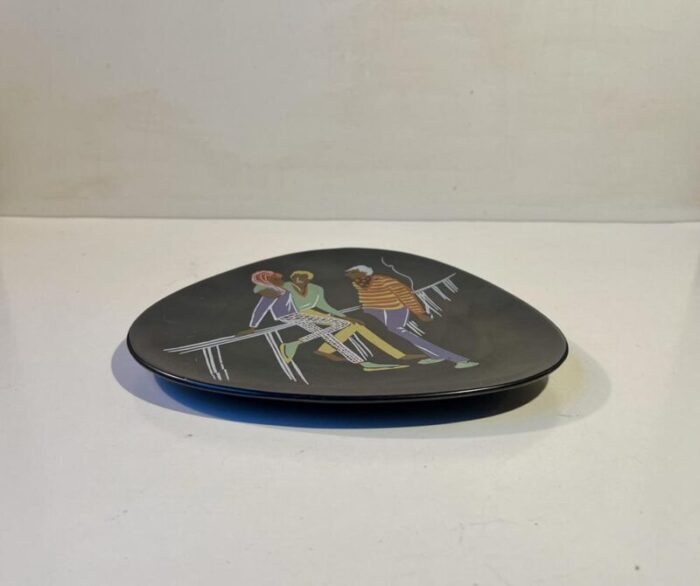 bohemian fashionista black palet shaped dish from uebelacker kermit germany 1960s 8449