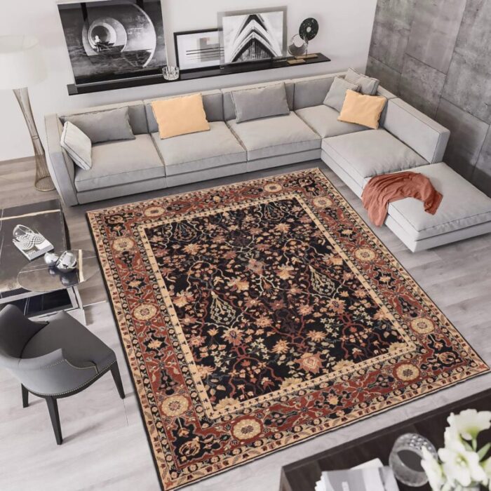 bohemien ziegler blue brown hand knotted wool rug 82 x 99 8855