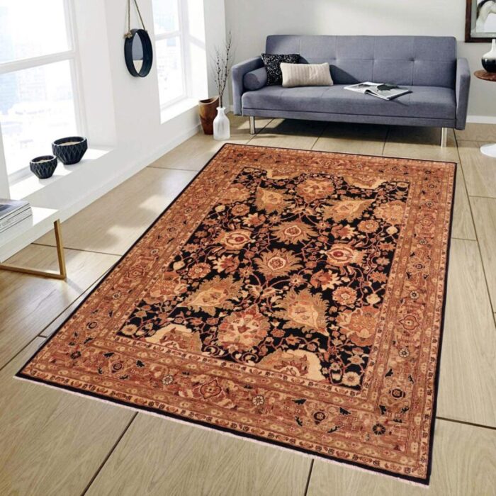 boho chic ziegler blue brown hand knotted wool rug 81 x 100 0630