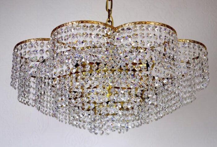 brass and crystal chandelier from palwa 1960s 1322