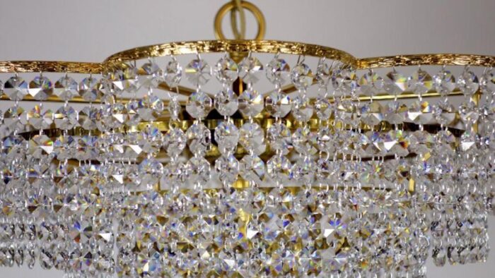 brass and crystal chandelier from palwa 1960s 2985