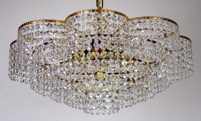 brass and crystal chandelier from palwa 1960s 3219