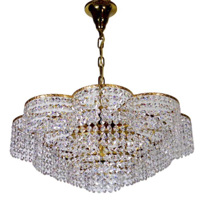 brass and crystal chandelier from palwa 1960s 3822