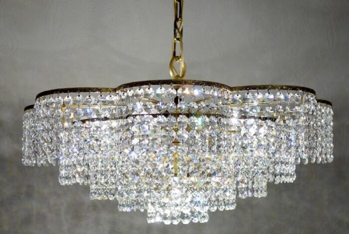 brass and crystal chandelier from palwa 1960s 6299