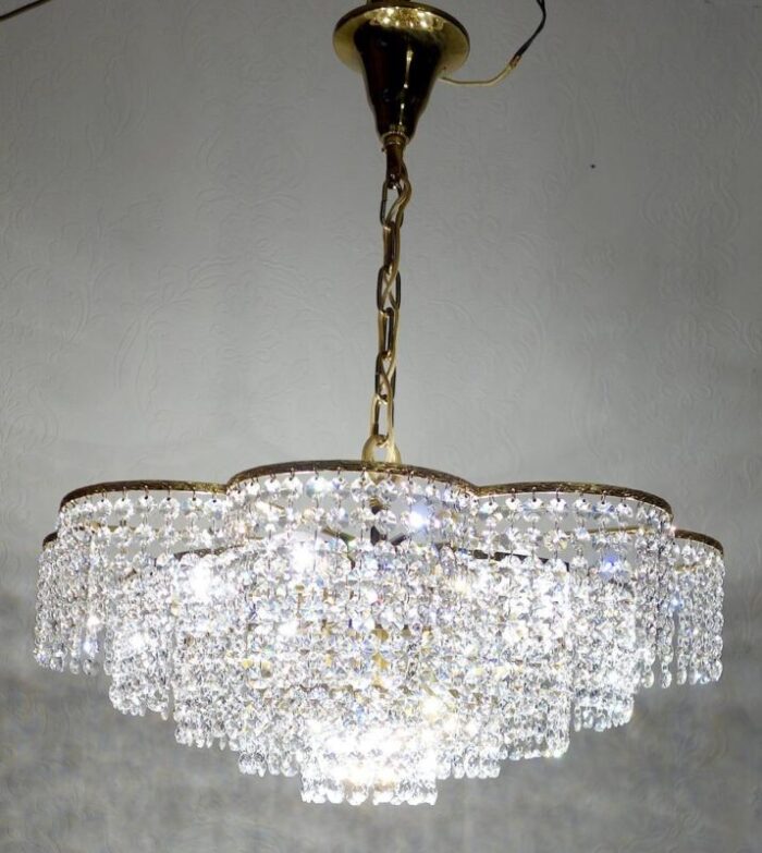 brass and crystal chandelier from palwa 1960s 6473