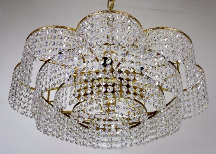 brass and crystal chandelier from palwa 1960s 7358