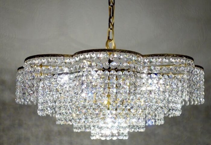 brass and crystal chandelier from palwa 1960s 9987