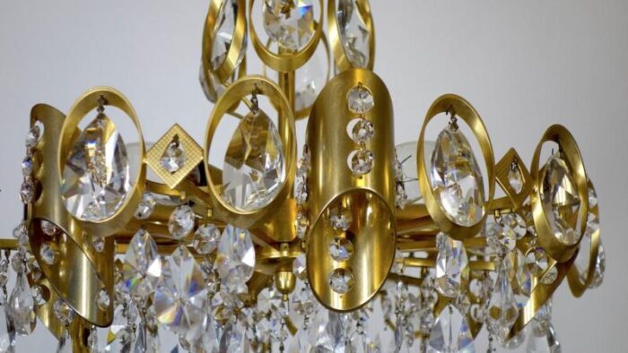 brass and crystal sciolari chandelier from palwa 1960s 3771