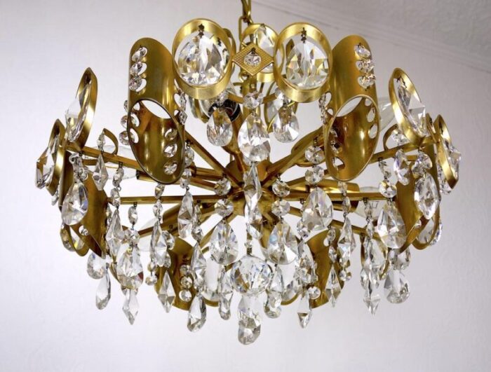 brass and crystal sciolari chandelier from palwa 1960s 4837