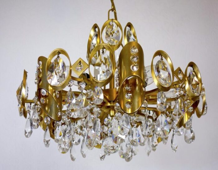 brass and crystal sciolari chandelier from palwa 1960s 4890