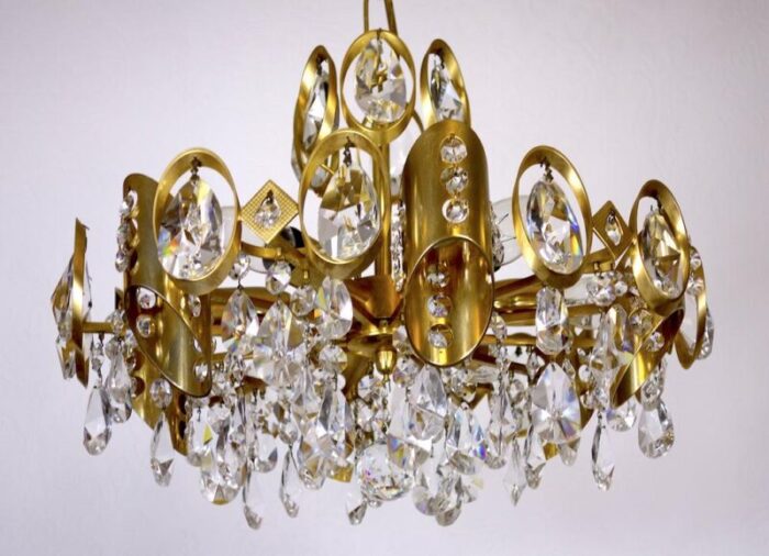 brass and crystal sciolari chandelier from palwa 1960s 5545