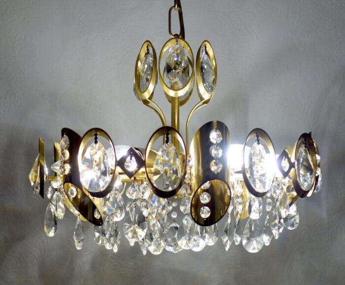 brass and crystal sciolari chandelier from palwa 1960s 9106