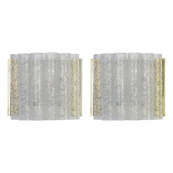 brass and ice glass wall sconces by doria germany 1960s 1